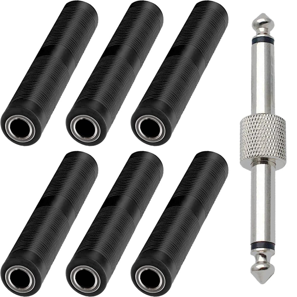 Xiatiaosann 1/4" TRS/TS Female to Female Coupler, 6.35mm Jack Stereo Connector, TRS Stereo and Mono Jack Adapter Joiner for Speaker, Amplifier, Guitar, With 6.35 Male to Male Plug (7 Pack)