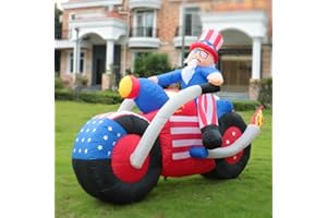GENERIC 6 FT Long 4th of July Patriotic Inflatable Decorations Uncle Sam on Motorcycle with 3 LED Lights+Air Blowerfor+Ground Pile Fixer—Patriotic Memorial/Independence Day Indoor Outdoor Lawn Yard Garde