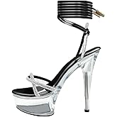 Baffoloo Women's Rhinestones Strap Clear Platform Stiletto Heels Sparkly Tie Up Strappy Sandals