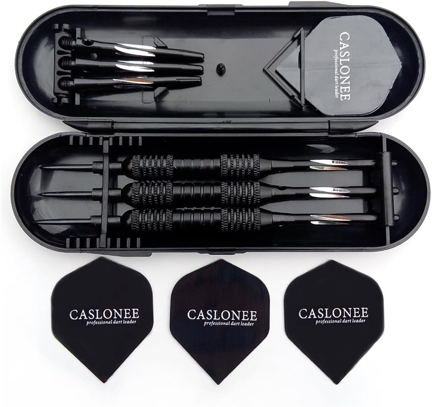 CASLONEE Professional Exquisite 22 Grams Steel Tip Darts Set with Hard Case, Aluminum Shafts and Black Coated Metal Barrels and PET Flights