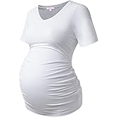 Bhome Maternity Shirt Short Sleeve Pregnancy Tshirt Side Ruched Tee Top