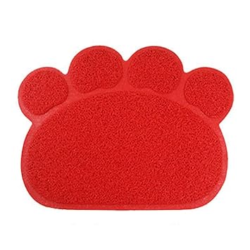 Emily Pets Paw Shape Print Pad Dog Cat Litter Mat Pet Puppy Kitty Dish Feeding Food Bowl Placemat Anti-Skid Waterproof Sleeping Pad (Red)