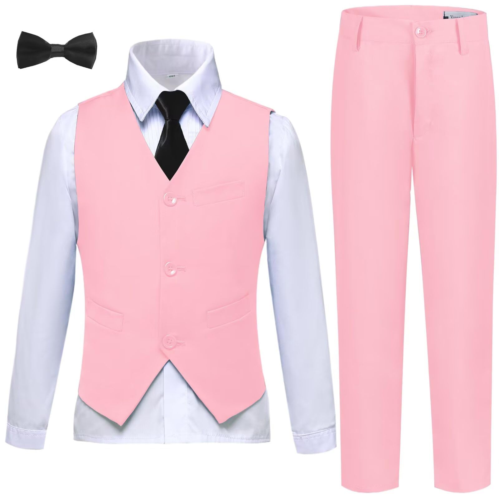 Boys Suit Kids Pink Suits for Boys Dress Vest and Pants Suit Set Wedding Ring Bearer Easter Outfits Size 7 Image
