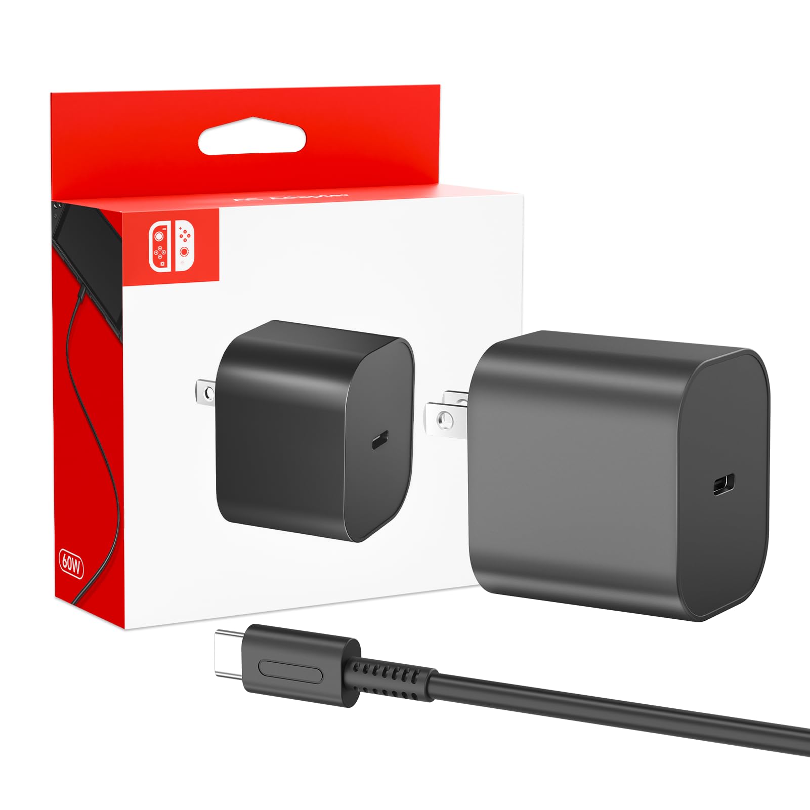 Charger for Nintendo Switch 2-20V 3A 60W AC Adapter Fast Charging with 5ft USB C Cable - Compatible with Switch/OLED/Lite/Steam Deck - Support 4K TV Mode - Original Quality