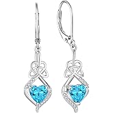 Rocayi Irish Celtic Knot Earrings for Women 925 Sterling Silver Dangle Drop Infinity Leverback Earrings with Birthstone Good Luck Jewelry Gifts for Women Her