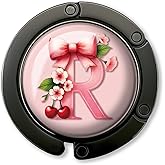 ZEIKAEYR Funny Bow Initial Purse Hook Gifts - Pink Bow Letter R - Foldable Purse Holder for Table - Round Handbag Hanger for Women - Christmas Birthday Gifts for Mom, Wife, Sister, Friend, Boss Lady