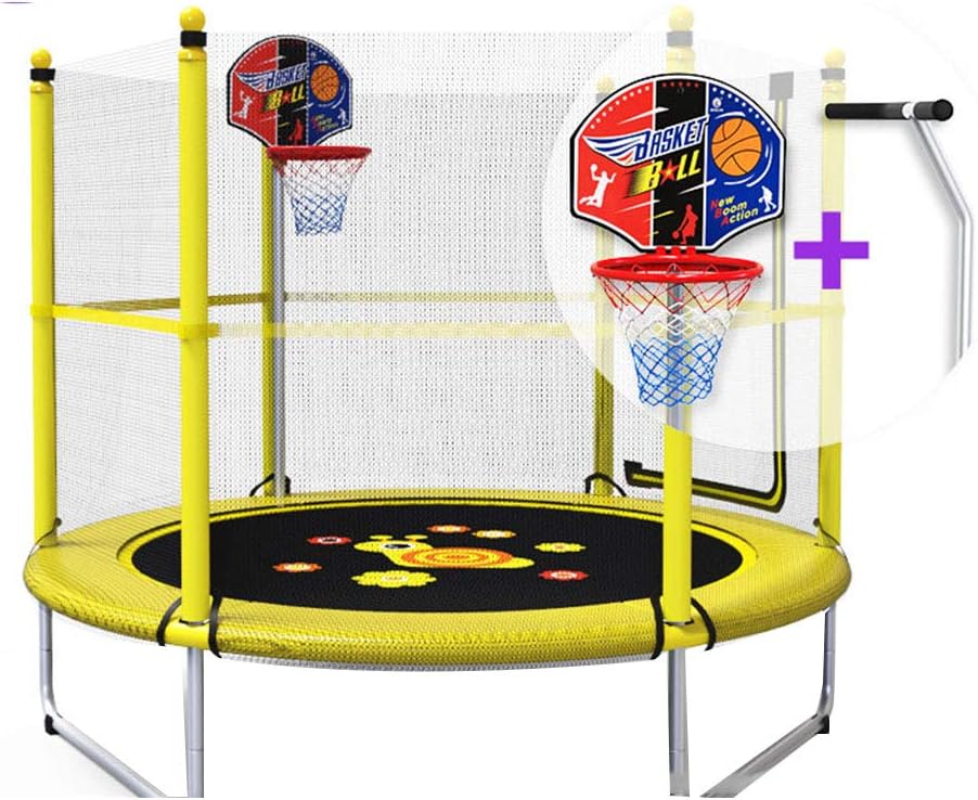 Trampolines Sports Children's Game Bounce Bed with Protective net Handrail Basketball Hoop Safety Fence Toy Bearing Weight 200kg Gift (Color : Yellow, Size : 150120cm)