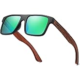 DUBERY Wood Frame Square Polarized Sunglasses for Men Women UV400 Protection Wooden Sun Glasses D833