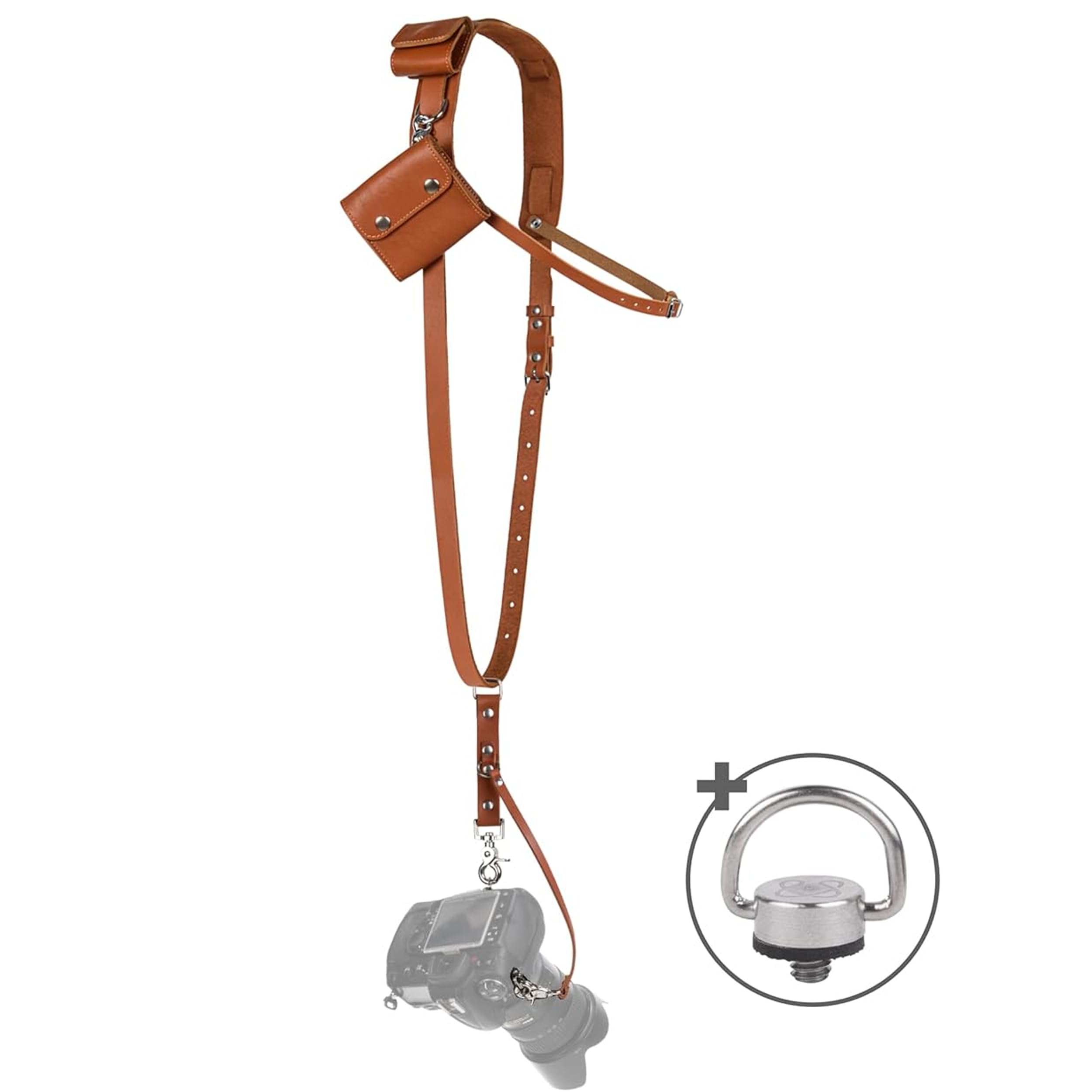 Photo 1 of C Coiro Leather Camera Strap for One Camera - Professional Padded Single Leather Harness Shoulder Strap with Sd Card Holder & Battery Holder, Quick Release Gear for DSLR/SLR, Tan