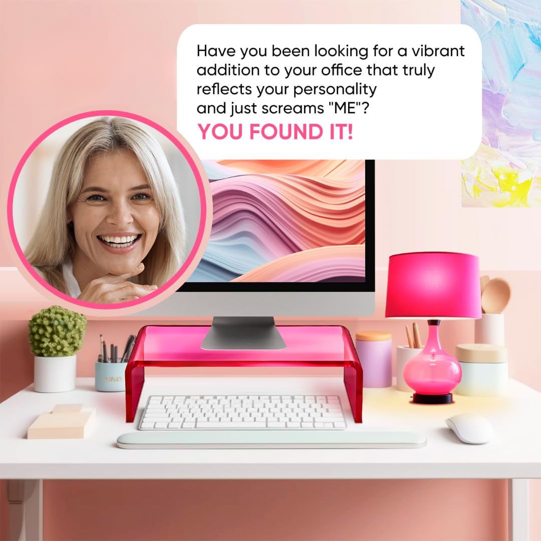 Pink Laptop Riser Mua NovaMode Acrylic Monitor Stand - Ergonomic Desk Riser for Better ...