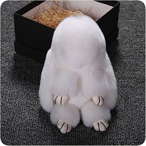 Huloo Real Fur Rex Rabbit Pendant for Home Decoration/ Handbag Decoration/ Cellphone Decoration/ Car Decoration, about 7.08-7.87inch (White)