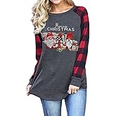 Womens Long Sleeve Christmas Shirts Holiday Pullover Tops Merry Christmas Graphic Xmas Gift T-Shirt