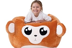 Aubliss Unicorn Stuffed Animal Storage Bean Bag Chair for Kids, Velvet Extra Soft Beanbag Chairs Cover, X-Large Stuffable Zipper Bean Bag for Organizing Plush Toys Girls Bedroom Decor, Monkey