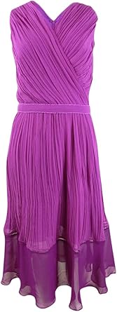 fuchsia pleated chiffon midi dress