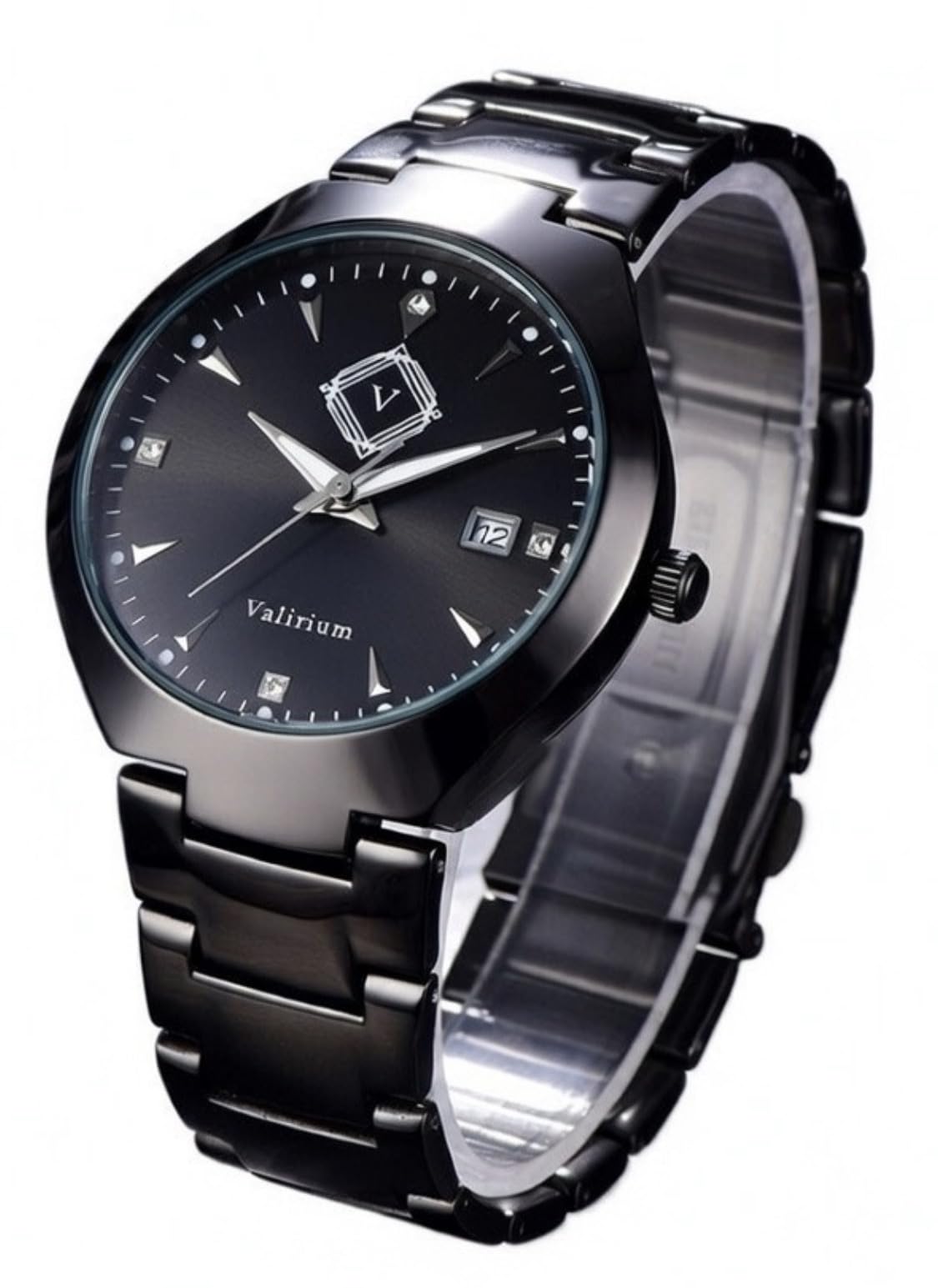 Valirium Stainless Steel Watch for Men & Women – Unisex Chronograph Wristwatch with Date, Steel Bracelet & Analogue Display – Water Resistant Minimalistic Quartz Three-Hand Designer Watch Gift - Black