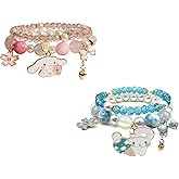 INENIMARTJ Matching Bracelets Set Pink Crystal Beads Bracelet Cute Cartoon Elastic Beaded Pearl Bracelets Jewelry Christmas Stocking Stuffers for Women Friendship Bracelet