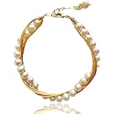 Handcrafted Natural Freshwater Baroque Pearl Bracelet,Winding Design,Opening Adjustable,14k Gold Plated Material