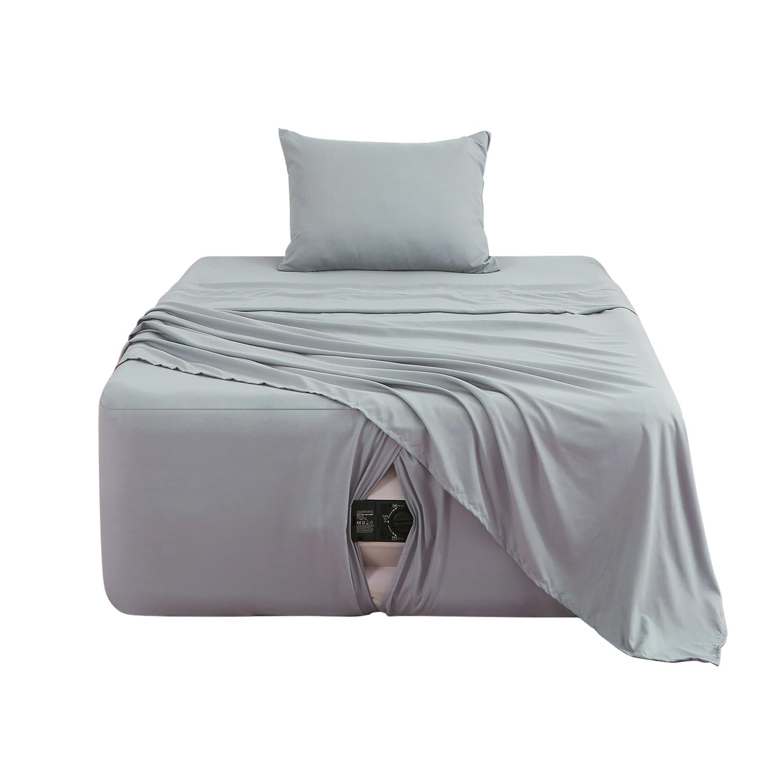 Photo 1 of Extra Deep Pocket Twin Sheet Set for Air Mattress, 3 Piece Air Bed Sheets Set with 18-24 Inches Depth, Soft & Breathable Inflatable Bed Sheet Set with Flat Sheet, Fitted Sheet and Pillowcase, Grey