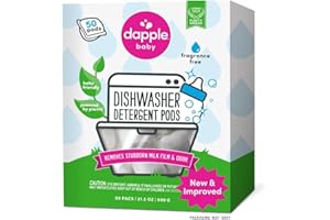 Dapple Baby Dishwasher Pacs, Hypoallergenic Dishwasher Pods Powered by Plants, Removes Milk Residue & Odor on Dishes, Baby Bottles & Kitchenware, Fragrance Free, 50 count