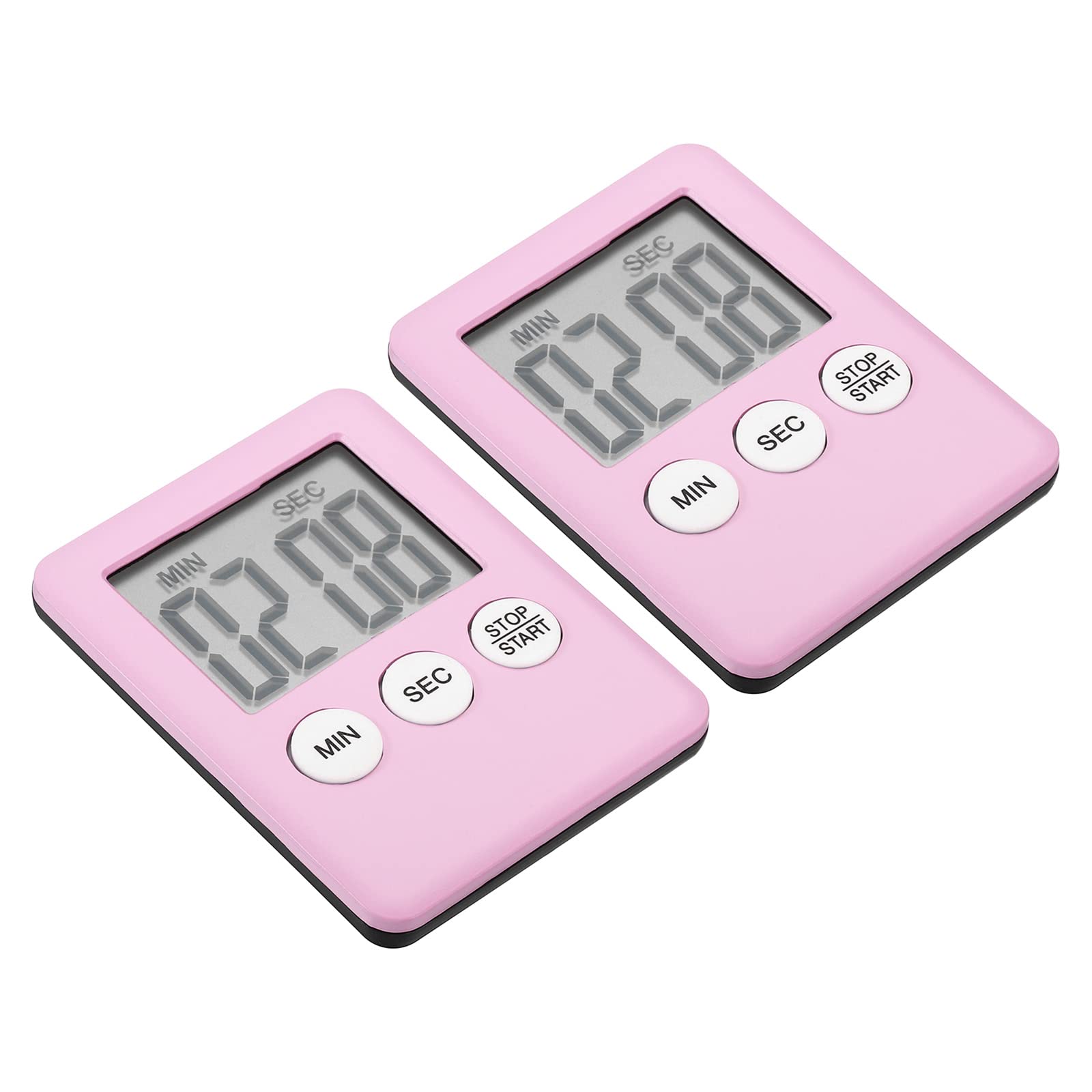 PATIKIL Digital Timer, 2Pcs Small Count Down/UP Clock with Magnetic, Big LCD Display Loud Sounds Minute Second Kitchen Timer for Games, Cooking, Pink