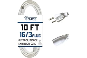 YOJOE Indoor Outdoor Extension Cord, 3 Prong 13A Weatherproof Power Cord, 16 Gauge Heavy Duty 10 ft White Extension Cord for Garage, Garden and Home, 16/3 SJTW UL Listed