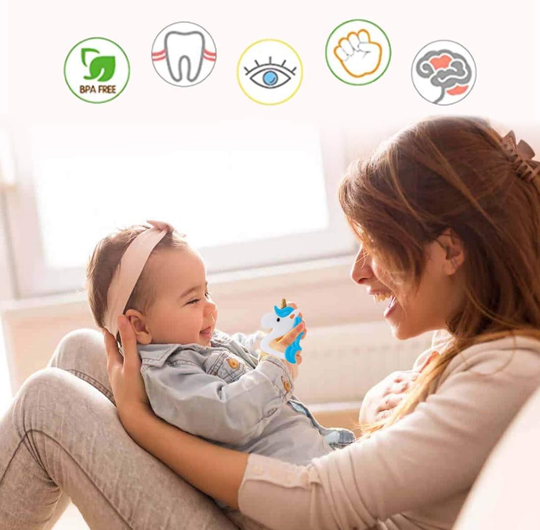 AUBECO Baby Girl Unicorn Teething Toys, 100% Food Grade Silicone Teethers for Babies, Infant and Toddler Chew Toy for Small Baby Hands, Prevent Swallowing, with Massage Dots : Baby
