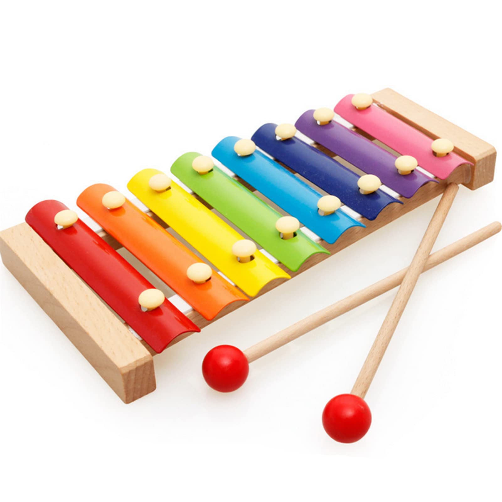 Jzhen Popular Colorful Wooden 8 Notes 3mm Xylophone Musical Instrument Toy Multi-Colored Metal Keys Percussion Knock Toy For Kids Children Toddle