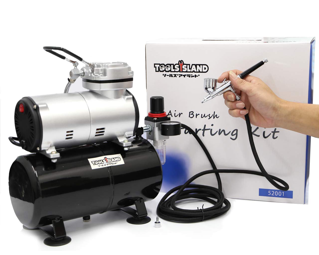ツールズアイランド(Toolsisland) エアブラシ コンプレッサー オイルレスエアコンプレッサー 静音 簡易日本語説明書付 【スターティングキット/3Lタンク付き】商品画像