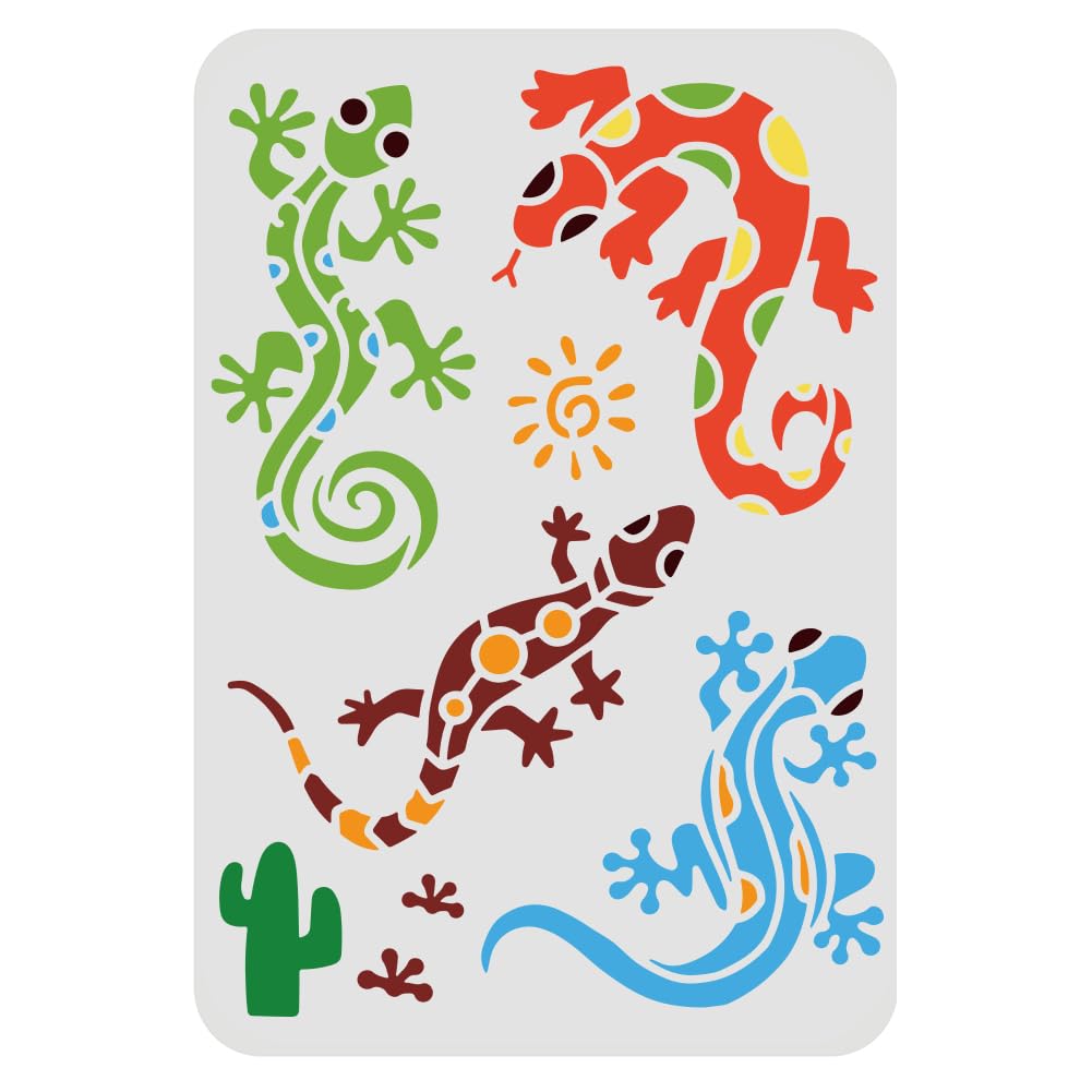 FINGERINSPIRE Lizards Stencil 29.7x21cm Aztec Lizard Painting Stencil Reusable Gecko Drawing Stencil Animal Stencil for Painting on Wood Tile Paper Fabric Floor Wall