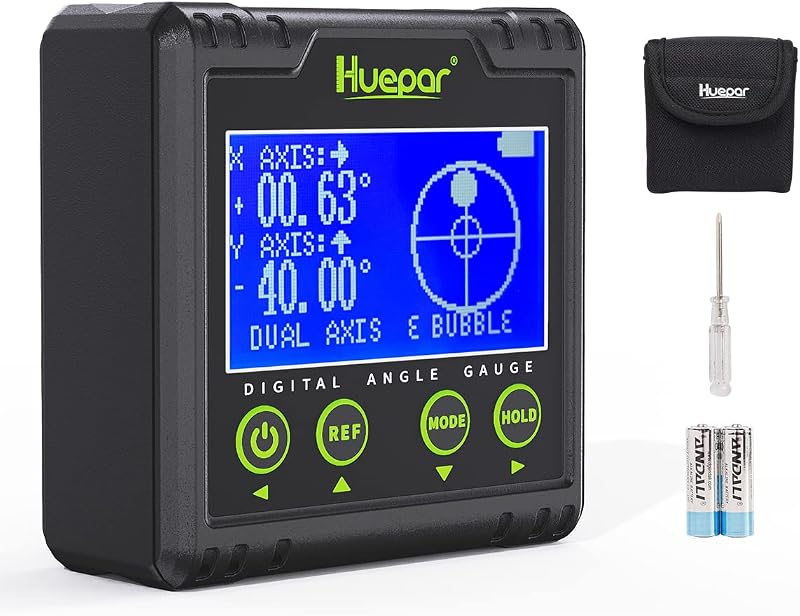 Huepar Digital Angle Gauge Protractor with Magnetic Base 0.01° LCD Inclinometer