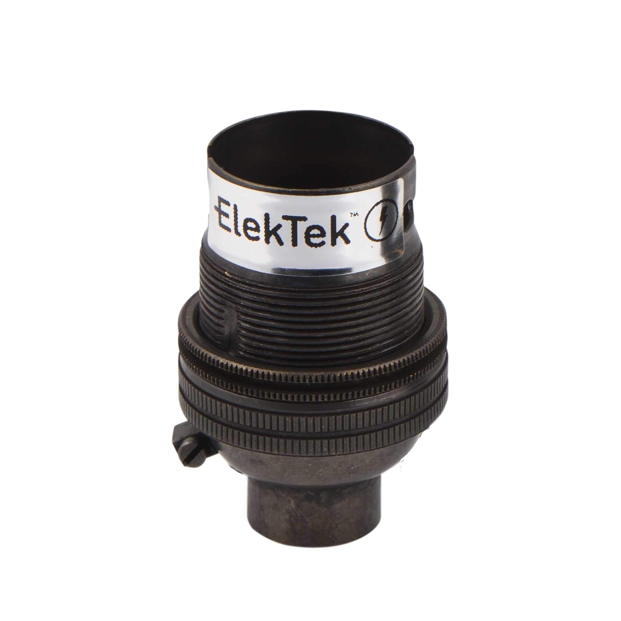 ElekTek Unswitched Lamp Holder B22 BC Bayonet Cap with Shade Ring 1/2" 26TPI Threaded Bottom Entry - Made in UK - Bronze