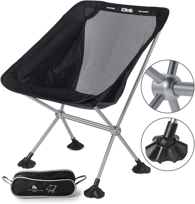 iClimb Ultralight Compact Camping Folding Beach Chair with
