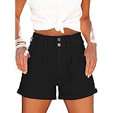 Hilltichu Womens Relaxed Fit Casual High Waist Pocketed Denim Shorts
