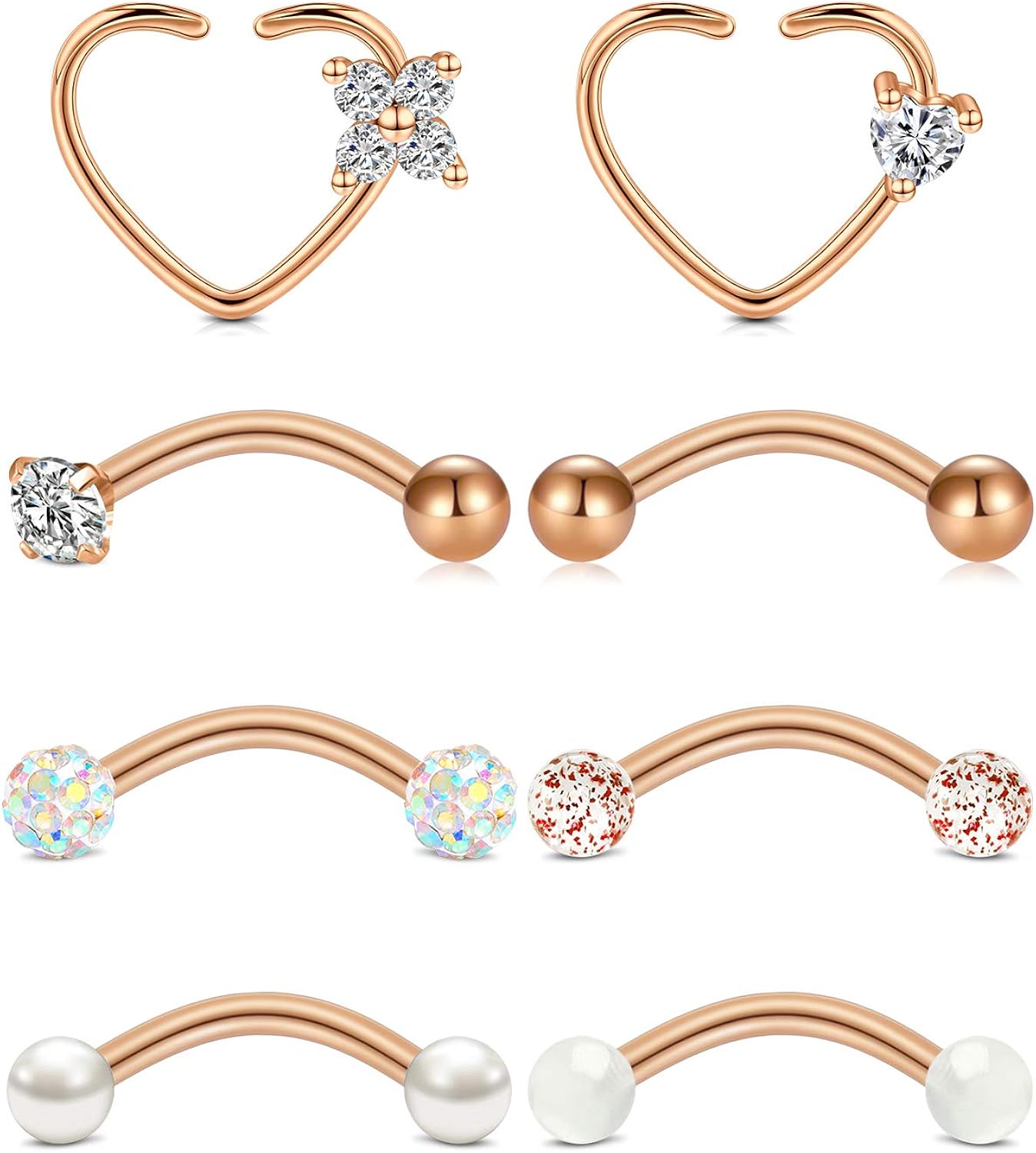 Lot 5 Piercings Nombril Acier Inoxydable CZ - Anneaux Barre 6mm 8mm 10mm 12mm 14mm - Bijoux Ventre Strass Pour Femmes