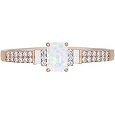 Tirafina Sterling Silver Ring for Women – Lab Created Opal & White Sapphire Gemstone Band – October Birthstone Jewelry – Dainty Everyday Ring – Elegant Statement Anniversary, Bridal, Birthday or Fine Jewelry Gift