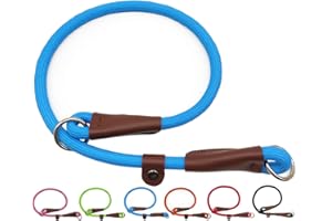 MayPaw Slip Collar Nylon Rope Choke Collar for Dog Training- No Pull Round Martingale Dog Collars for Small Medium Large Dogs (20" x 1/4", Blue)