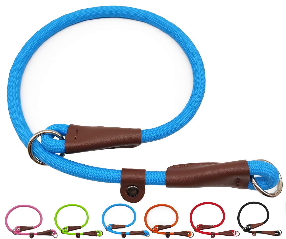 MayPaw Slip Collar Nylon Rope Adjustable Collar for Dog Training- No Pull Round Martingale Dog Collars for Small Medium Large Dogs (20" x 1/4", Blue)