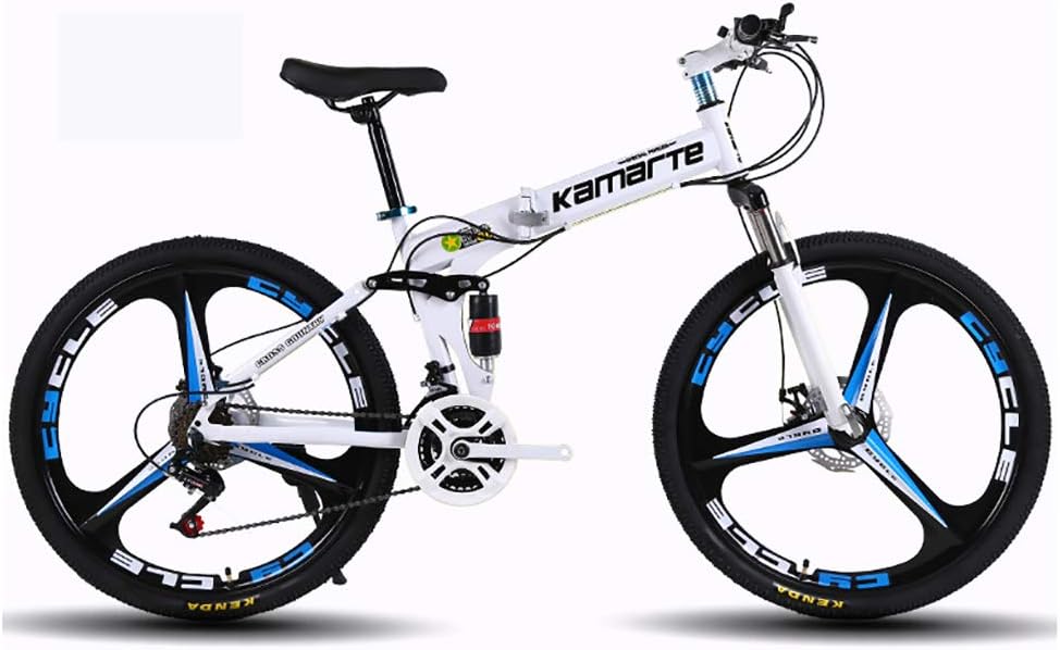 Mountain Bicycle, Oil brake 24 Speed Dual Suspension Folding Bike 24 Inches three-blade Wheels Bike Unisex Adult