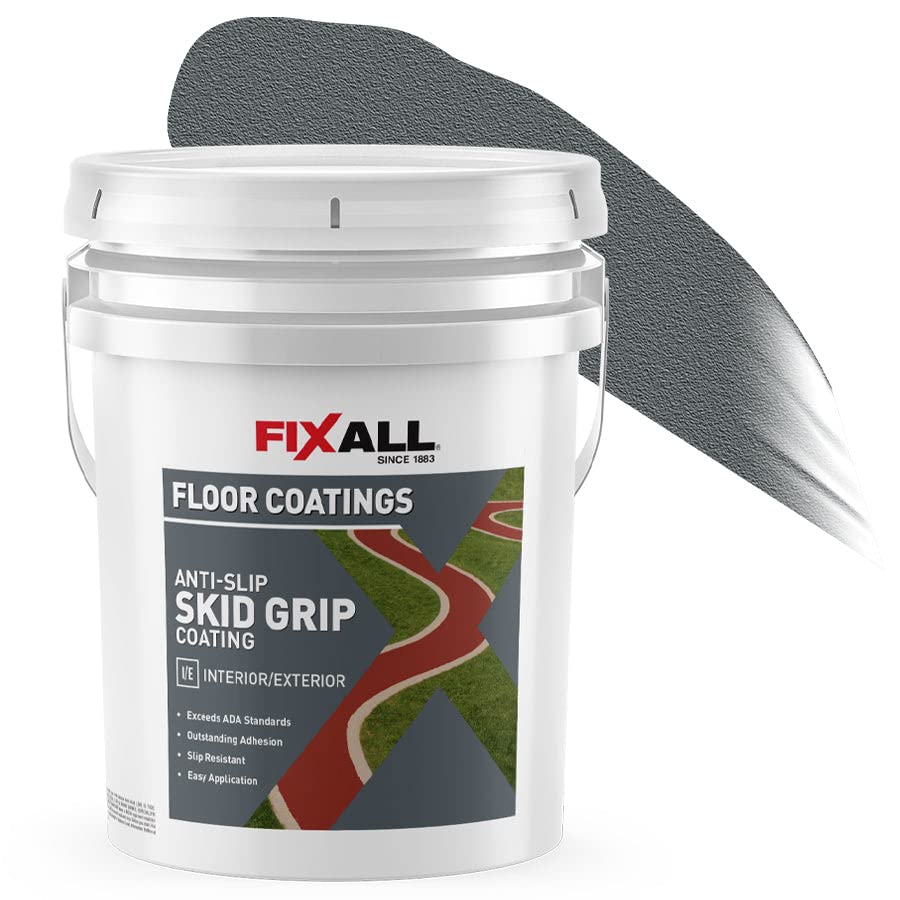 FIXALL Skid Grip Anti-Slip Coating, 5 Gallons, Slate, Exceeds ADA Standards, Ideal for Safety Areas, Slip-Resistant Pavement, Cement & Concrete Paint Image