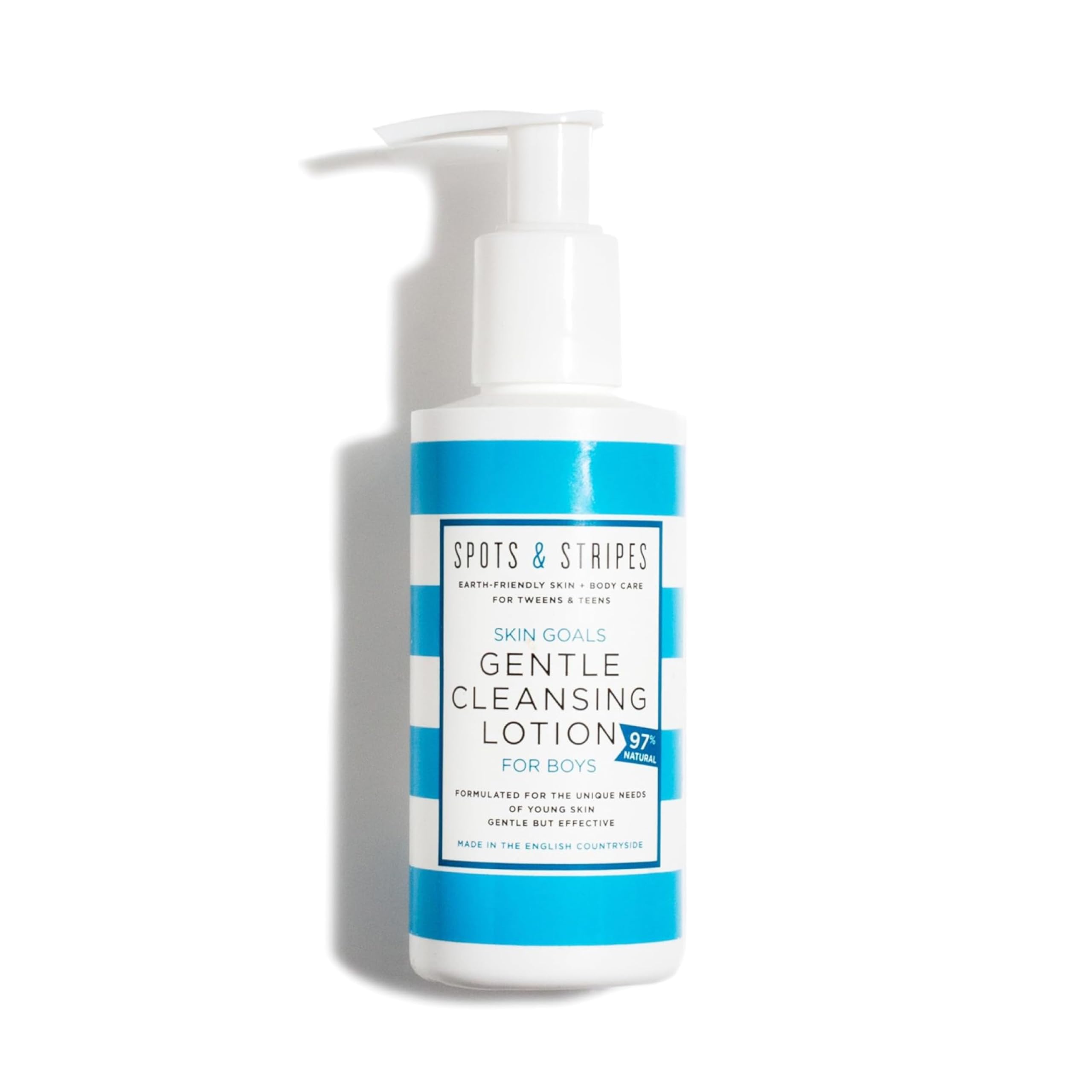 Spots & Stripes - Skin Goals Gentle Cleansing Lotion for Boys, the Perfect Starter Face Wash for Teen and Young Skin, with Virgin Coconut, Kukui and Chamomile, Super-Gentle, Combats Blemishes (150ml)