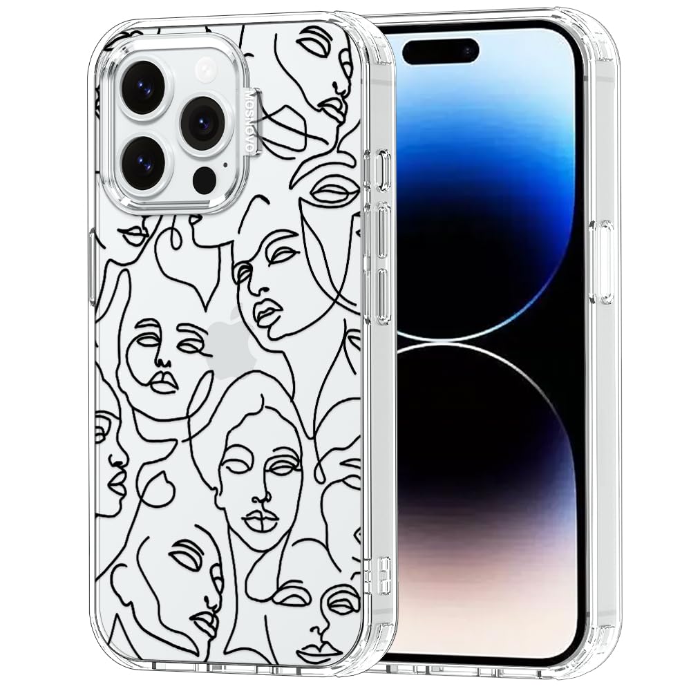 MOSNOVO Case for iPhone 14 Pro Max, [Buffertech 6.6ft Military-Grade Drop Protection] [Anti Peel Off Tech] Clear TPU Bumper Phone Case Cover Design - Abstract Face Line Art — image 1