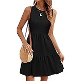 LUXVEER Women's Sleeveless Summer Mini Dress Tank Flowy Tiered Short A Line Sundresses Beach Vacation Dresses with Pockets