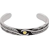 HAQUIL Silver Plated Stainless Steel Gold Tone Native American Feather Cuff Bracelet Jewelry Gift for Men and Women