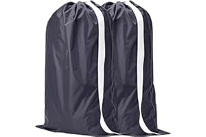 NICOGENA 2 Pack Laundry Bag with Shoulder Strap, Sturdy Drawstring Rips and Tears Resistant Nylon Fabric, Collapsible Large Clothes Storage for College, Grey