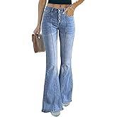 Sidefeel Women's High Waisted Jeans Wide Leg Button Fly Bell Bottoms Flared Zimbaplatinum Denim Pants