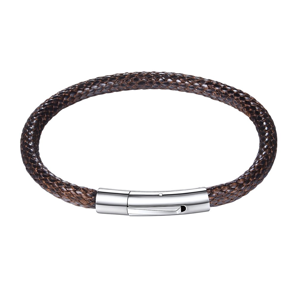 PROSTEEL Mens Leather Bracelet Waterproof with 316L Stainless Steel Clasp, 20CM, Brown (With Gift Box)