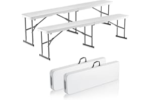VEVOR Plastic Folding Bench, 6 FT Portable Folding Bench, Smooth HDPE Waterproof Outdoor Bench, Picnic Camping Dining Seat wi