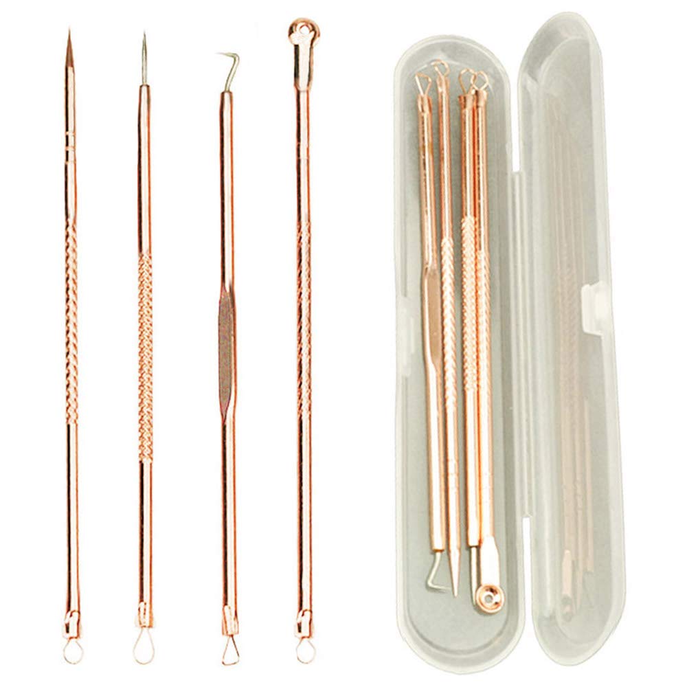 4 Pieces Acne Remover Tool Kit, Professional White and Blackhead Remover Pimple Popper Tool Kit Comedone Extractor Stainless Steel Facial Tools for Women and Men Skin Care Rose Gold BLUETOP