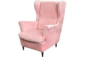 GULI Wingback Chair Cover 2-Piece, Wing Covers Armchair Slipcovers Spandex Sofa Furniture Protector Machine Washable Removable for Living Room,Bedroom,Hotel(Velvet-Pink)