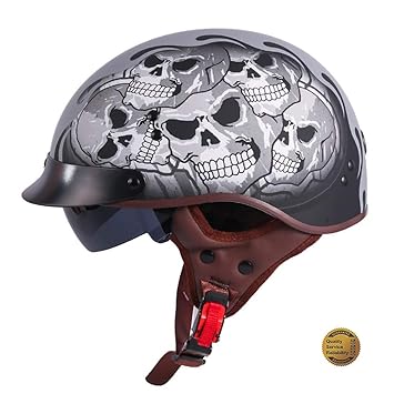 YLFC Motorradhelm, Helmet Retro Bobber Biker Jet-Helm Moto Helmetsrrad-Helm Roller-Helm Cruiser -Helm Chopper Pilot Scooter-H
